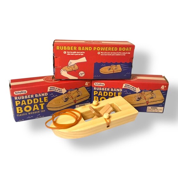 Schylling Rubber Band Paddle Boat Retro Wooden Water Bathtub Pool Toy Lot/3 - Picture 2 of 8